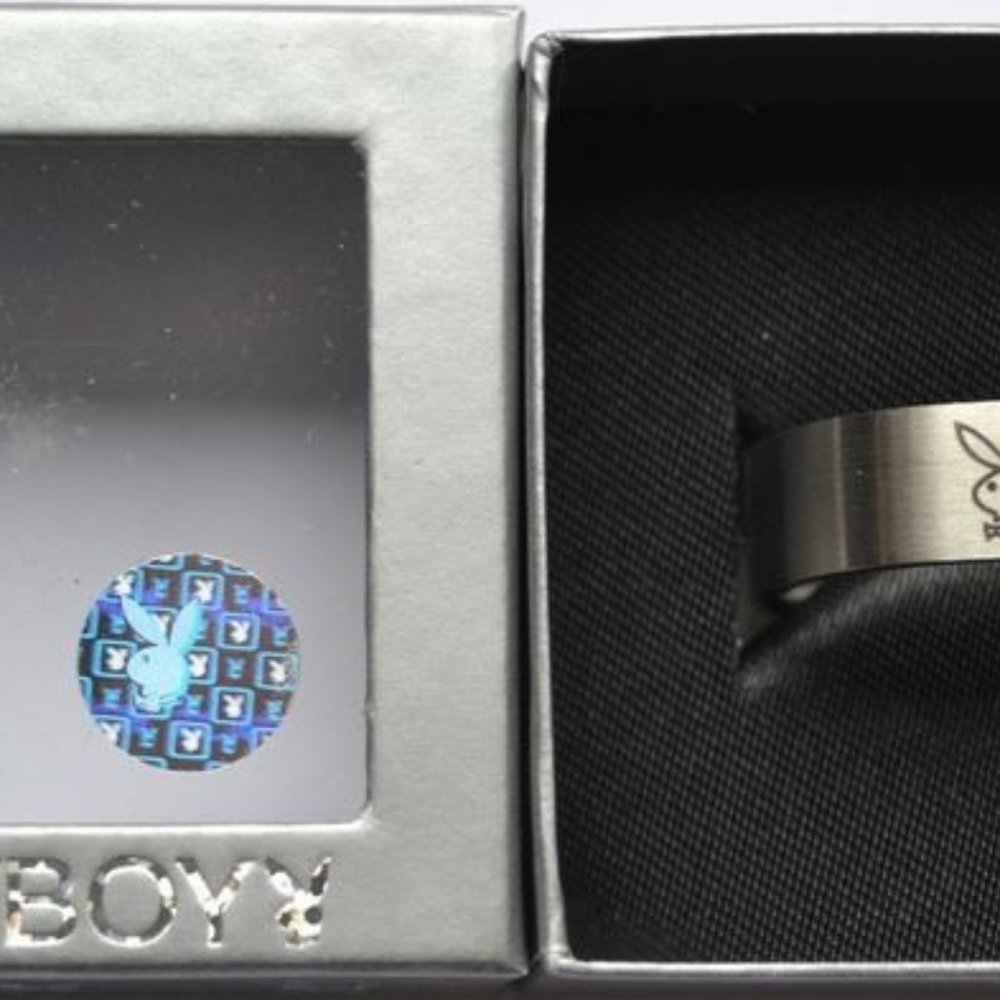 Mens Playboy Ring Bunny Logo Stainless Steel Wide Band Size 9.5 Men's Authentic - Picture 9 of 12